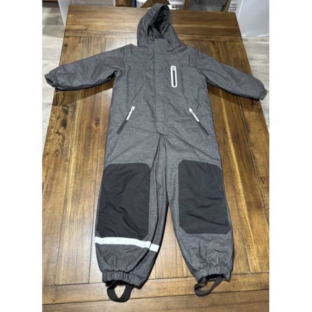 HM Kids Waterproof Snow Suit Gray Hooded One Piece Padded Coverall Size 5-6Y